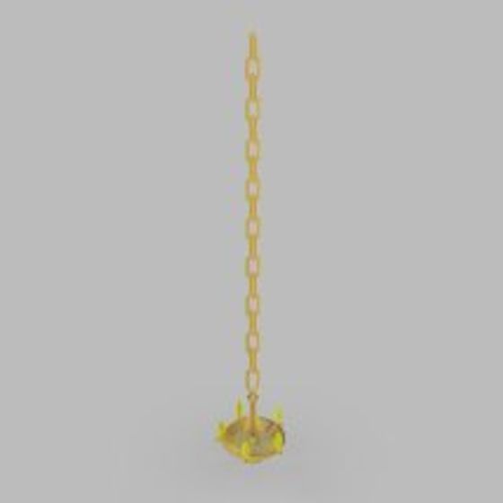 Gold metal chain with hanging light fixture base on grey background