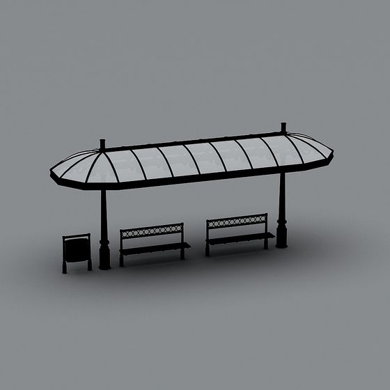 Low Poly Bus Stop 3D Model