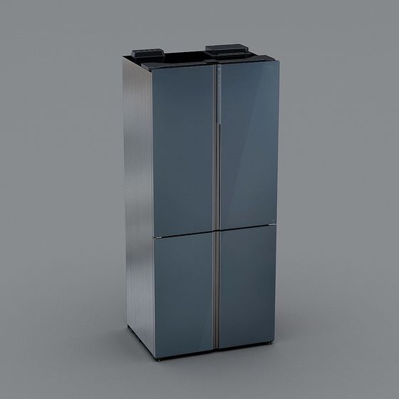 Low Poly Stainless Steel Four-Door Refrigerator 3D model