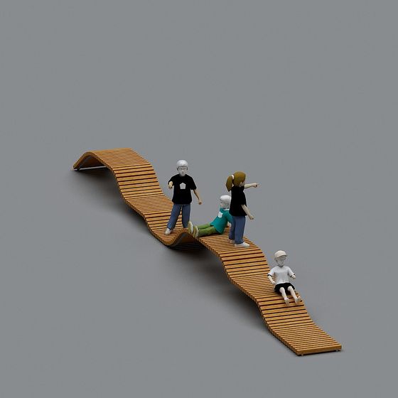 Vibrant Curved Wooden Slide 3D Model