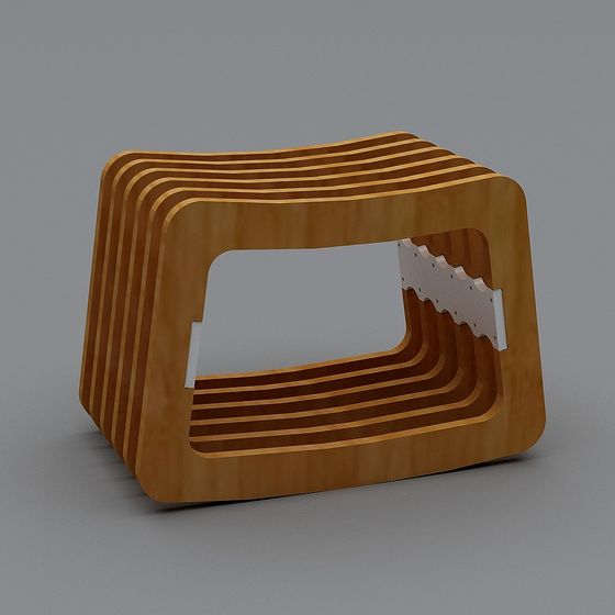 Stylish Low-Poly 3D Model with Warm Wood Tones