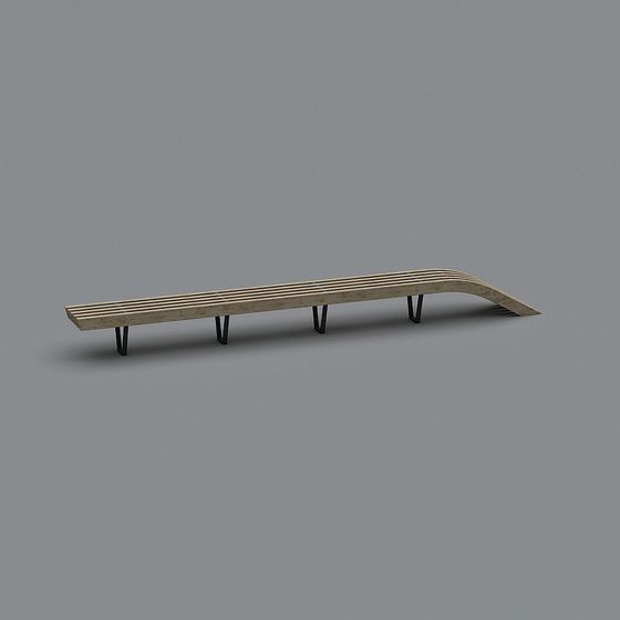 Curved Wooden Bench 3D model
