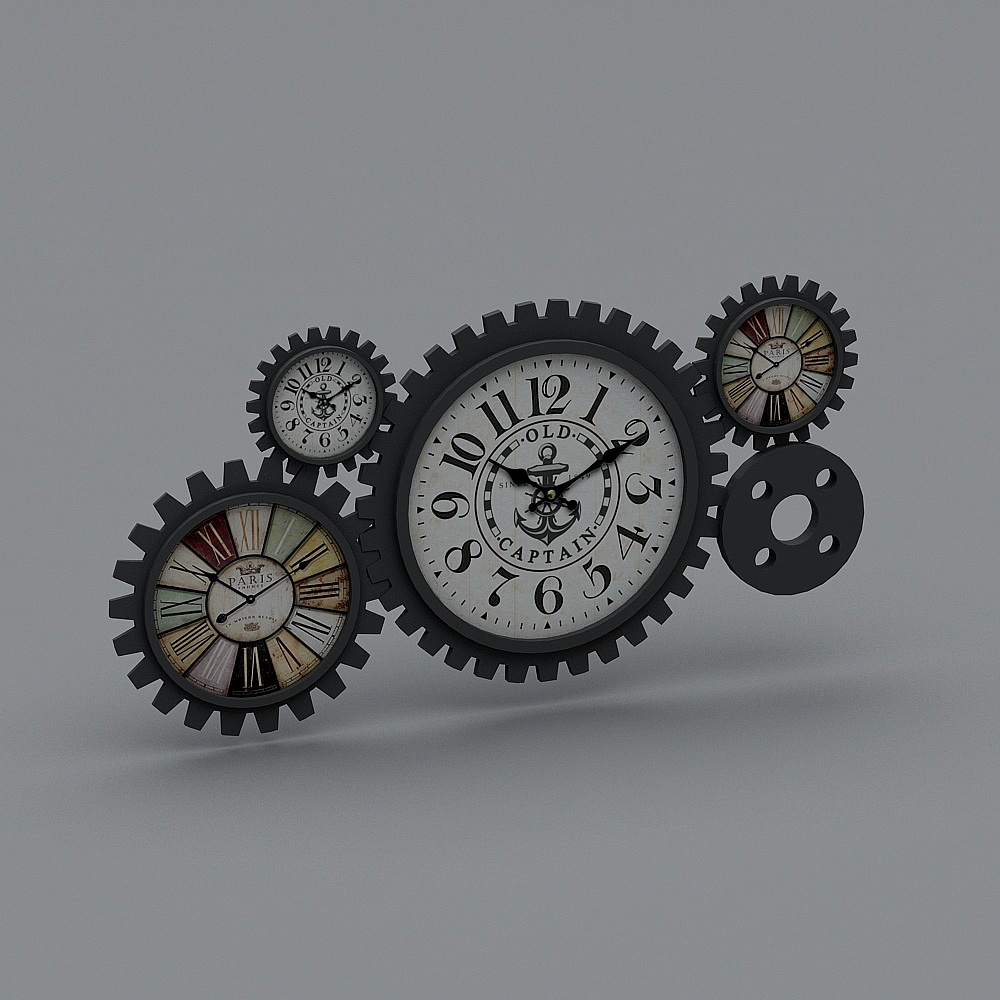 Stylish Gear Clock 3D model with Low-Polygon Design