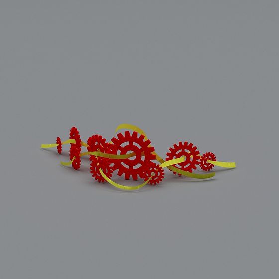 Vibrant 3D Gear Models with Red and Yellow Accents