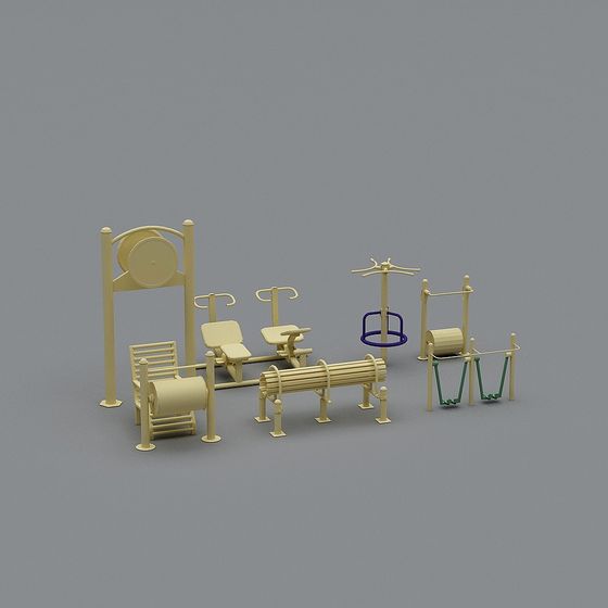 Low Poly 3D Model Park Fitness Equipment Set