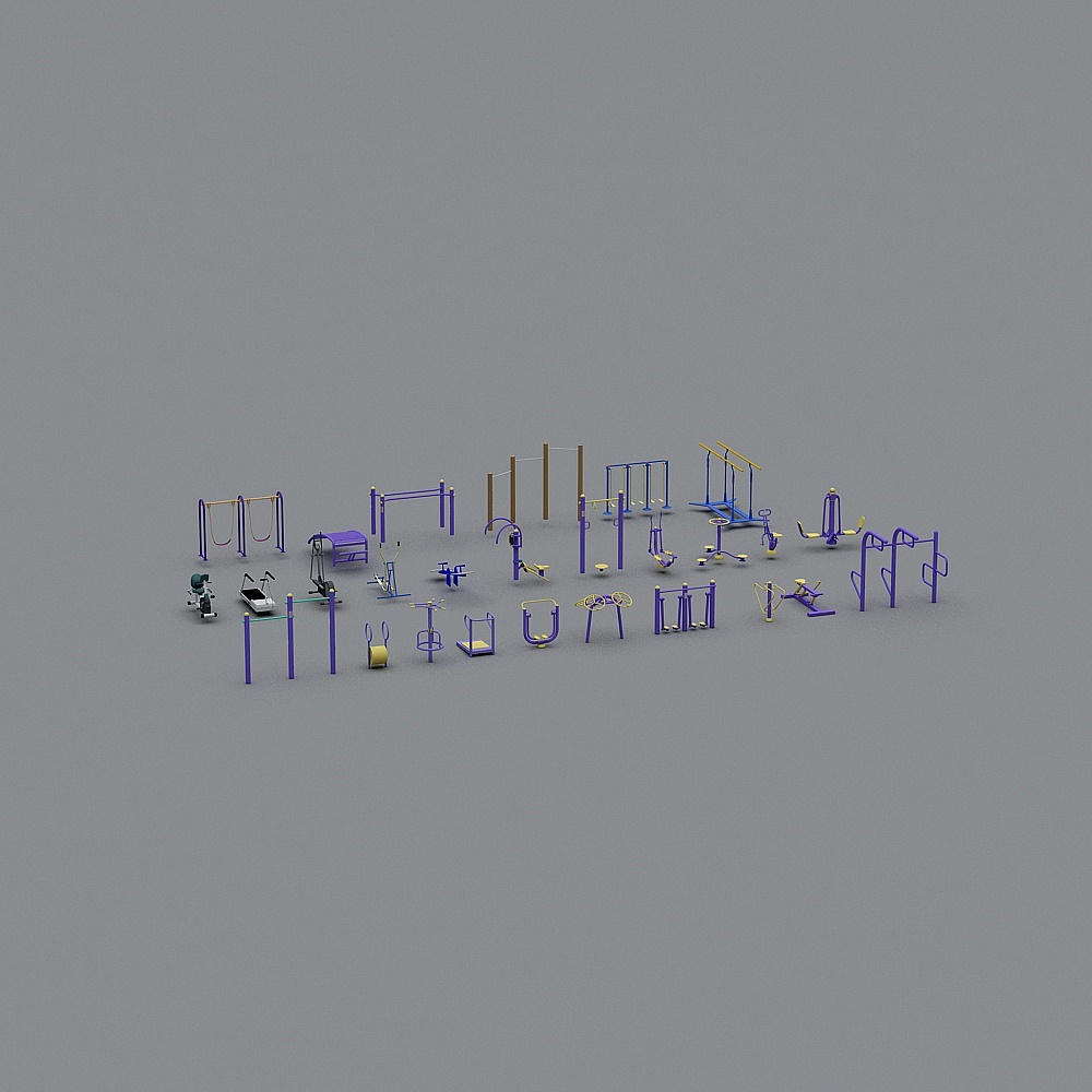 Vibrant Outdoor Fitness Equipment 3D Model Collection