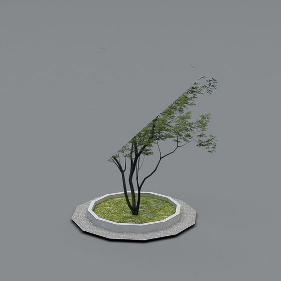 Low Poly 3D Tree Model in Tranquil Gray Background