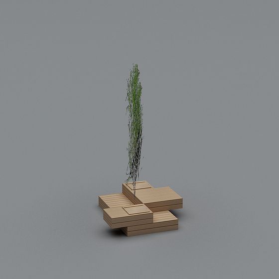 Wooden Staircase with Green Plant 3D model