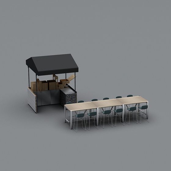 Street Food Stall and Long Table 3D model