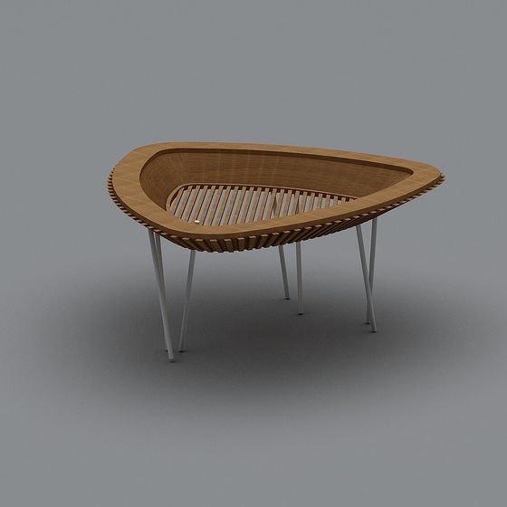 Organic Curved Wooden Chair 3D model