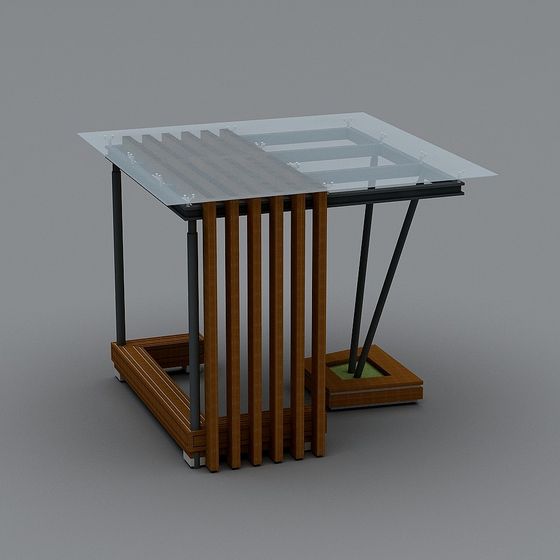 Glass Wood Table 3D model for Modern Interiors