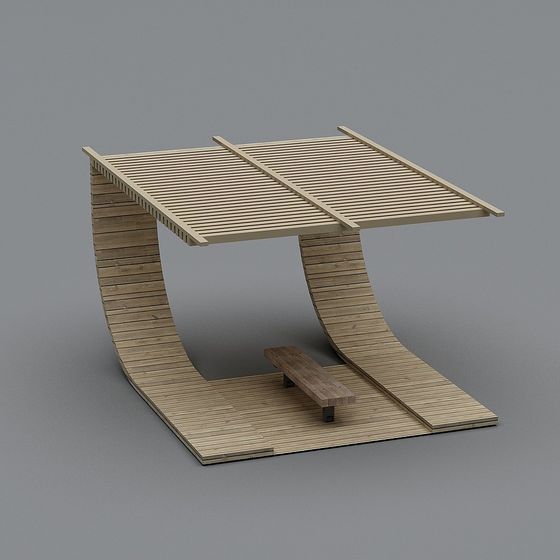 Curved Wood Pavilion 3D model for Serene Spaces