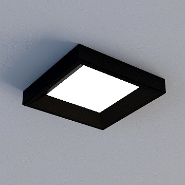 Modern square black ceiling light with white panel on grey background