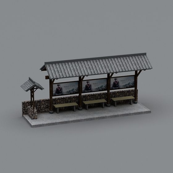 Charming Rural Bus Stop 3D model