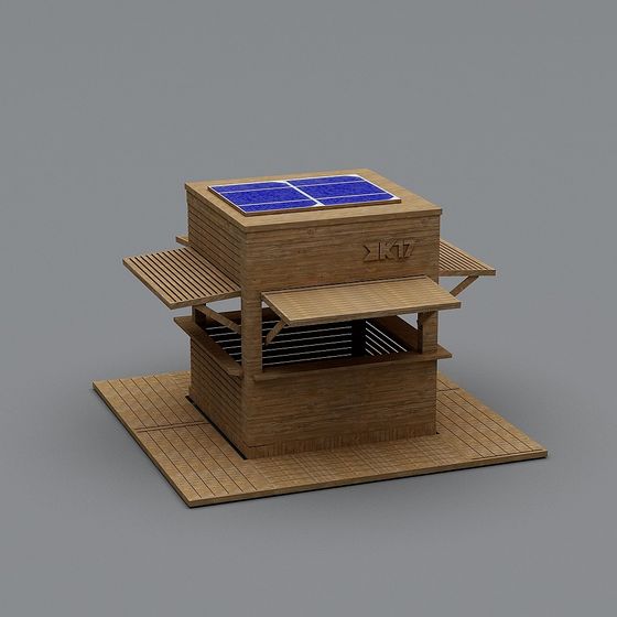 Solar-Powered Wooden Cabin 3D model