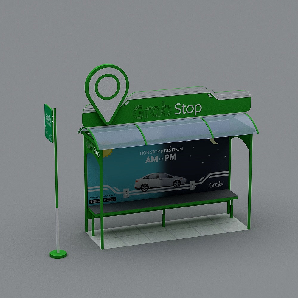 Stylish Grab Stop Bus Shelter 3D model