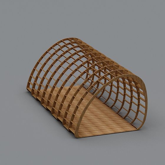 Curved Wooden Arch Bridge 3D model