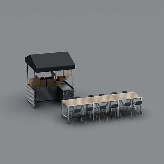 Street Food Stall and Long Table 3D model