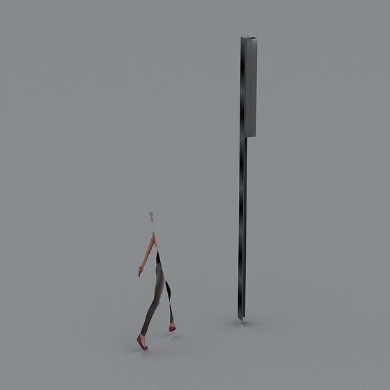 Low Poly Woman 3D Model Beside a Black Column