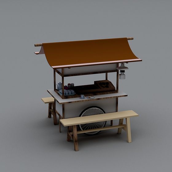 Low-Poly Mobile Tea Stall 3D model