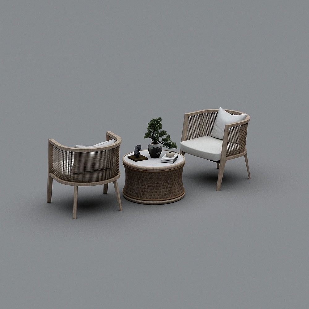 New Chinese single sofa coffee table Rattan casual sofa Outdoor