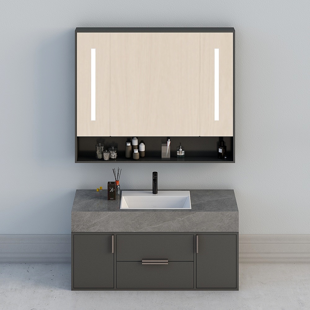 Lavabo con estante y espejo