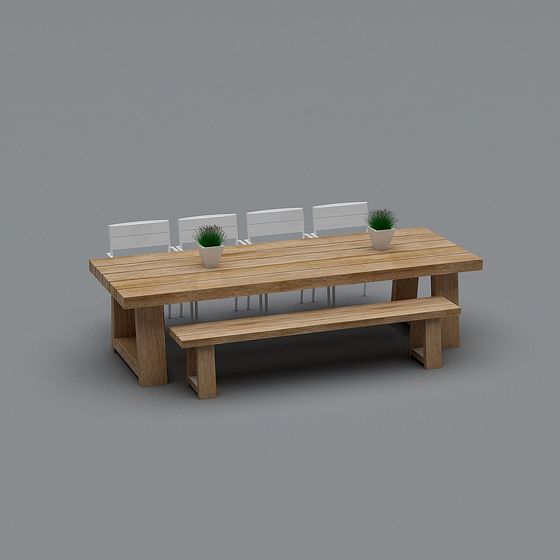 Wooden Conference Table and Chair Set 3D model