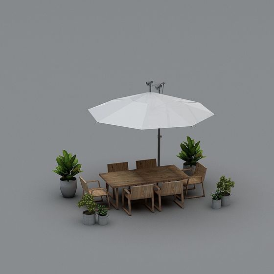 Modern Brown Outdoor Table and Chair Combination 3D Model