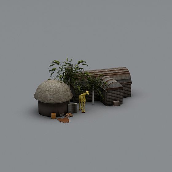 Savannah Cabin with Giraffe 3D model