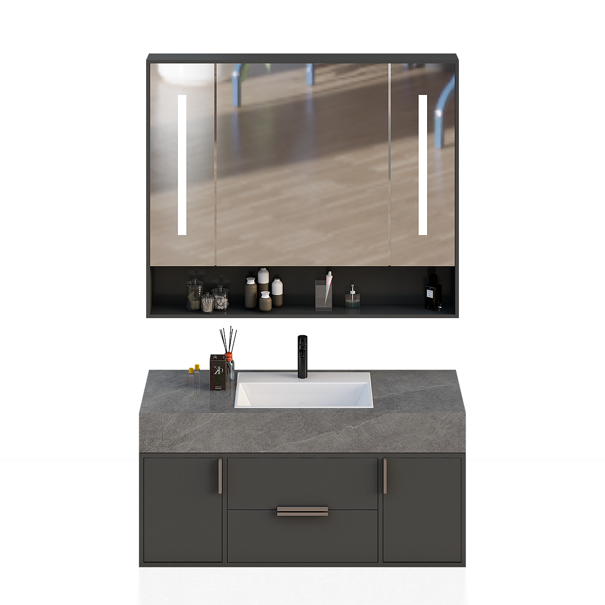 Modern Minimalist Bathroom Cabinet 3D Model – Low-Poly Design