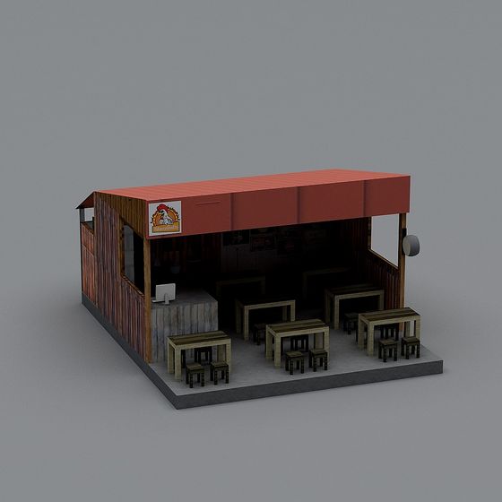 Charming Low-Polygon 3D Model of a Cozy Snack Bar
