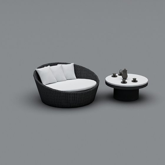 Elegant Round Sofa and Coffee Table Set 3D model
