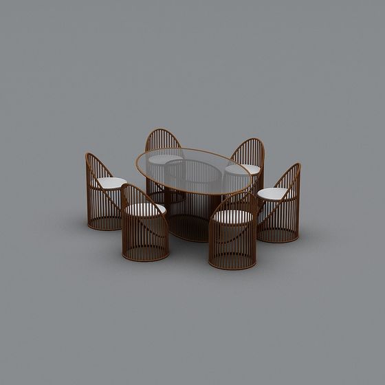 Round Table with Six Chairs 3D model for Contemporary Spaces