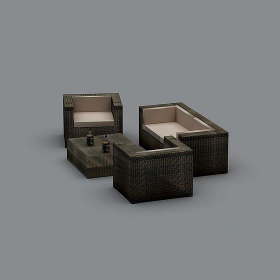 Stylish Low-Poly Outdoor Furniture Set 3D model