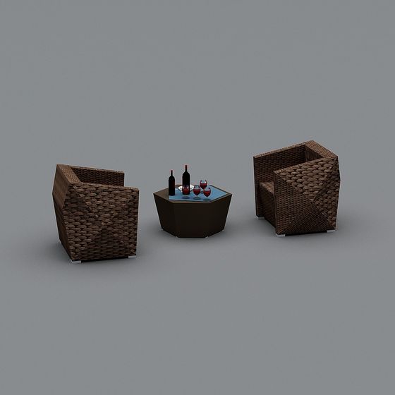 Elegant Outdoor Rattan Chair Set 3D model