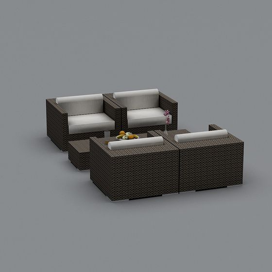 Elegant Low-Poly Sofa Set 3D model