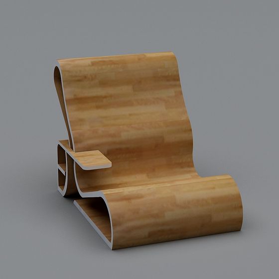 Curved Wooden Chair 3D model with Natural Textures
