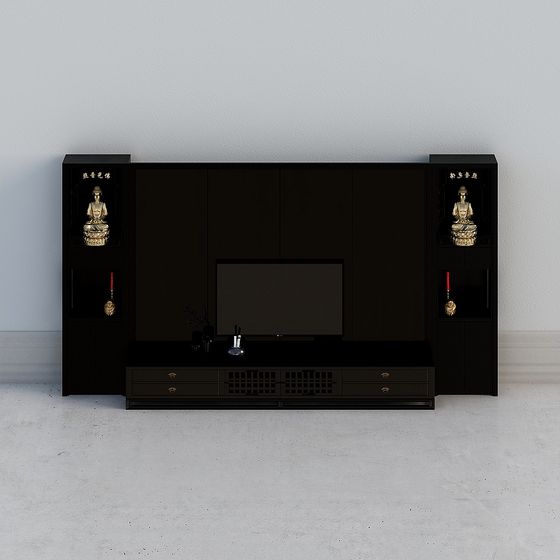 Zen-Inspired Living Room TV Cabinet 3D model