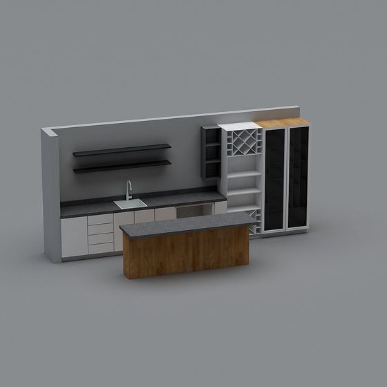 Modern Minimalist Kitchen 3D model for Urban Living