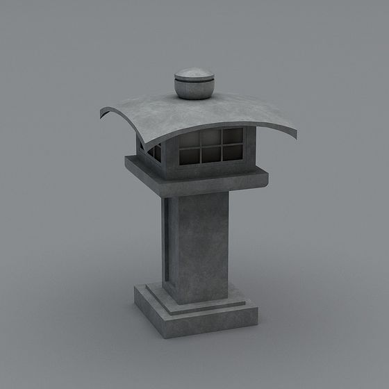 Chinese Outdoor Floor Lamp 3D Model in Wood and Stone
