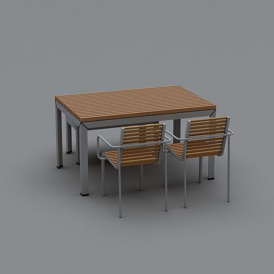 Elegant Low-Poly Outdoor Dining Table Set 3D model