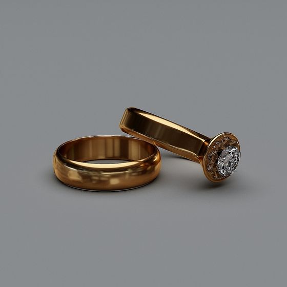 Stylish Gold Ring 3D model with Stunning Diamonds