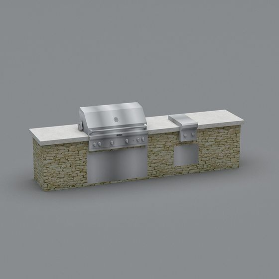 Stone Wall BBQ Station 3D model