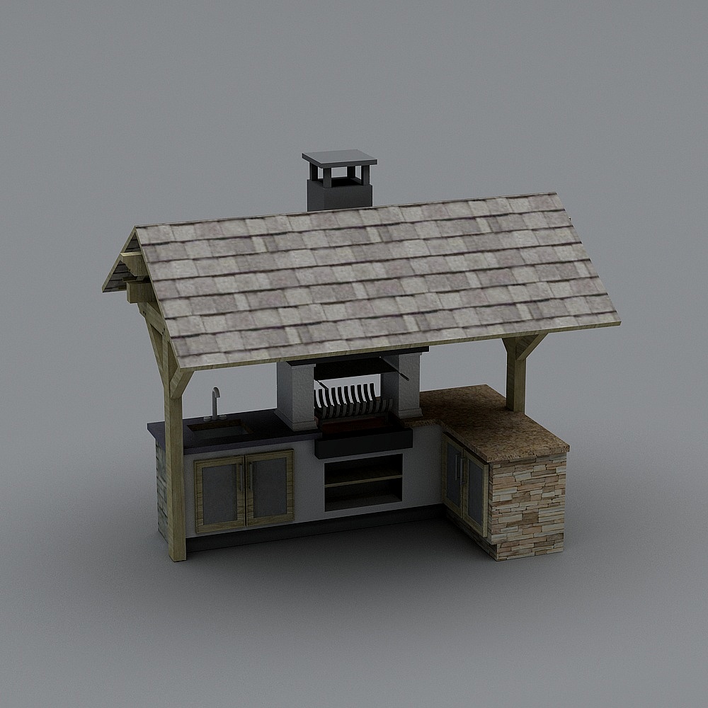 Cozy Outdoor Kitchen 3D model in Low Poly Style