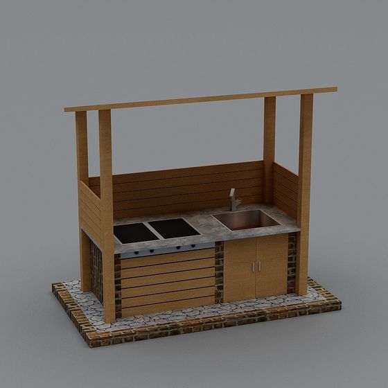 Low Polygon Outdoor Kitchen 3D model
