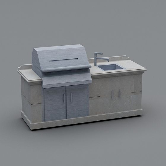 Modern Outdoor Kitchen Island 3D Model