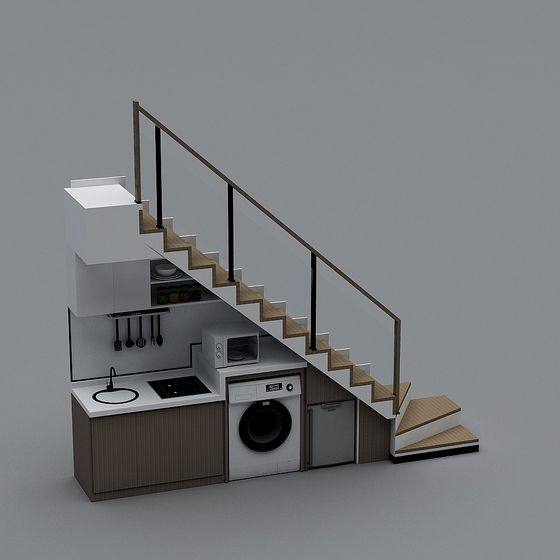 Multifunctional Small Kitchen and Stair 3D model