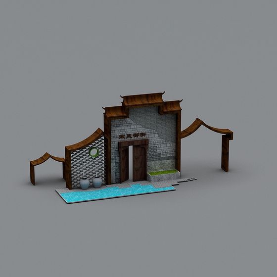 Ancient Style Courtyard Gate 3D model