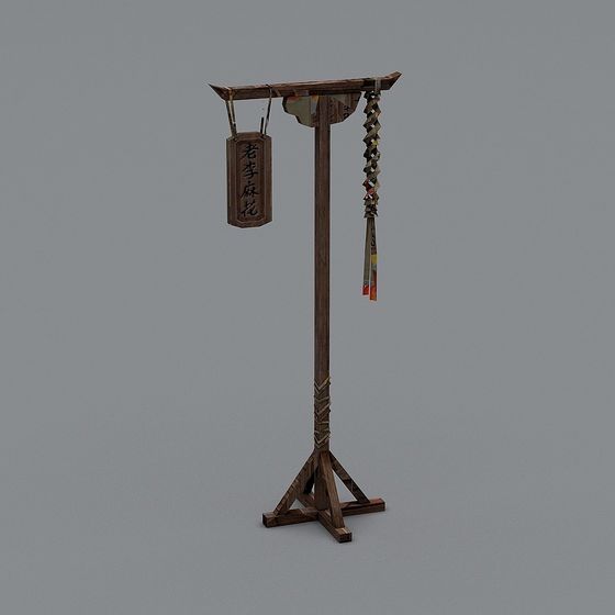 Low-Polygon Wooden Sign Stand 3D model
