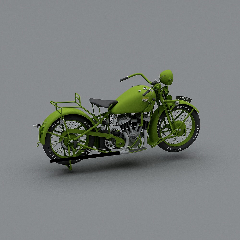 Vintage Green Motorcycle 3D Model